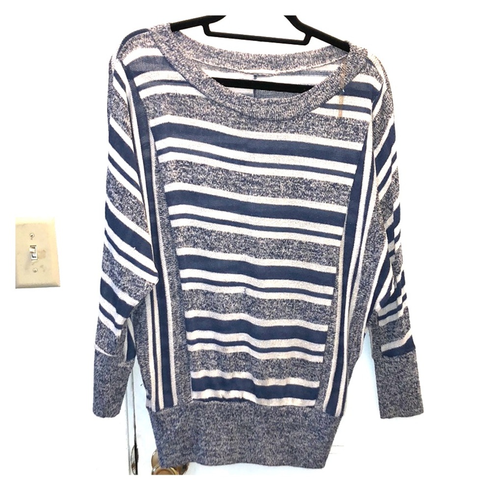 Lush Blue Asymmetrical Striped Sweater